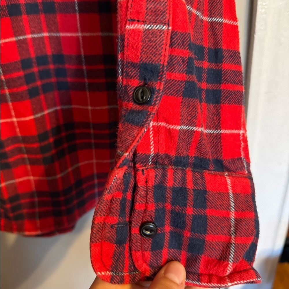 Madewell Red and Black Plaid Flannel Button-Up Shirt - Picture 6 of 10